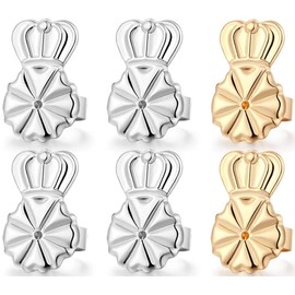 3 Pairs Earring Lifters,8MM Hypoallergenic Earring Backs for Droopy Ears,Adjustable Crown Earring Backs for Heavy Earring (8MM 2silver +1gold)