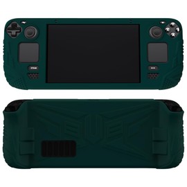playvital Protective Case for Steam Deck LCD, Protective Case, Non-Slip Soft Rubber Case with Backbutton/Stick Caps for Steam Deck (Armor Series Racing Green)