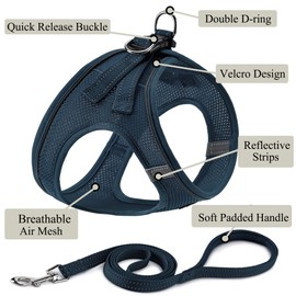 Dog Harness with Leash Set, No Pull Adjustable Reflective Step-in Puppy Pet Vest Harnesses for Small Medium Large Dogs and Cats,Navy Blue XS