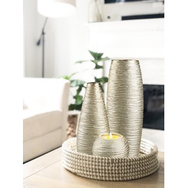 Gold Vases for Home Decor Tall Gold Vase for Centerpieces Ceramic Table Vases Set with Candle Holder Golden Vases for Flowers, Mantle, Dining Room, Living Room