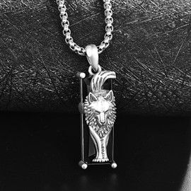 KATHLU Wolf / Lion / Tiger Necklace for Women Men 925 Sterling Silver Animal Necklace Black Crytal Cool Necklace Jewellery Gifts, Sterling Silver, Crystals