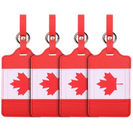 4 Pack Canadian Flag Luggage Tags, Anyos PU Leather Travel Bag Labels Suitcase Baggage Tags with Name ID Card Privacy Protection(Red)