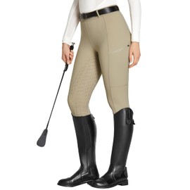 FitsT4 Sports Women's Full Seat Riding Tights with Zipper Pockets Horseback Riding Pants Equestrian Breeches for Women Khaki M