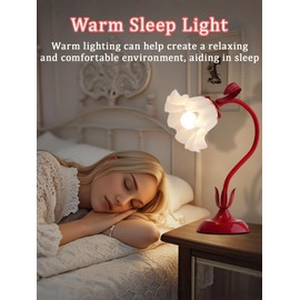 Flower Table Lamp,Vintage Lily of The Valley Flower Lamps Flower Night Light LED Reading Light with Adjustable Gooseneck, 3 Color Modes Cute Bedside Lamp for Bedroom and Living Room Décor (Red lamp)
