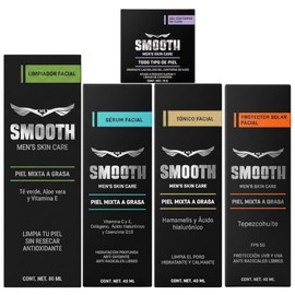 smooth - Kit Anti Edad Cuidado Facial Hombres: 5 productos: Limpiador Suave, Tónico Hidratante, Sérum Anti Arrugas, Gel Quita Ojeras, Pro...