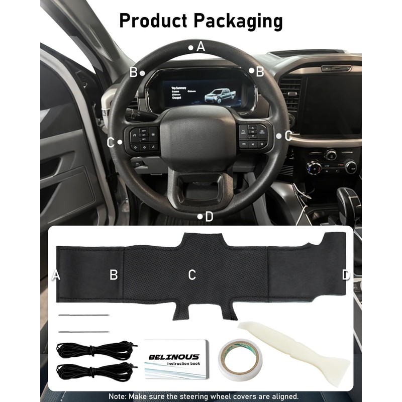 Belinous Leather Steering Wheel Cover, Hand-Stitch on Wrap, Steering Wrap
