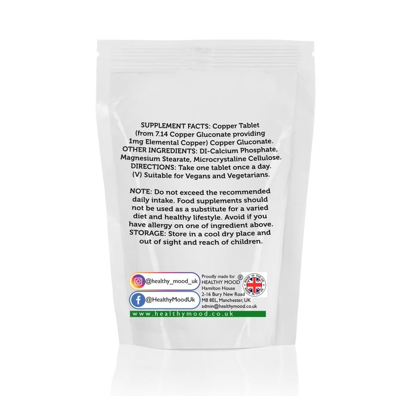 Copper 1mg Tablets – Elemental Gluconate CU for 100% RDA