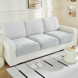 WEYOND Soft Chenille Sofa Covers, Stretch Non-Slip Sofa Seat Cushion Covers for 3 Seater Couch, Individual Covers for Sectional and L-Shaped Sofas (3 Pieces, Light Grey)