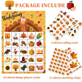 MISS FANTASY Thanksgiving Games Thanksgiving Bingo Game for Kids 24 Players Bingo Cards for Family Toddlers Activities Kids Classroom Party