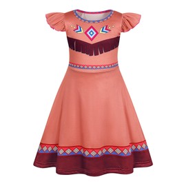 Jurebecia Girls Pocahontas Nightgowns Flutter Sleeves Nightdress Princess Nightie Native American Dress Sleepwear Pajamas for Kids Girls 5t Brown