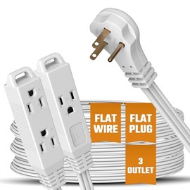 Flat 3-Outlet Extension Cord 15 Ft for Indoor Use by Bindmaster- UL-Listed 3-Prong Multi Extension Wire- Space-Saving Flat Angled Extension Cord (3 Pack)