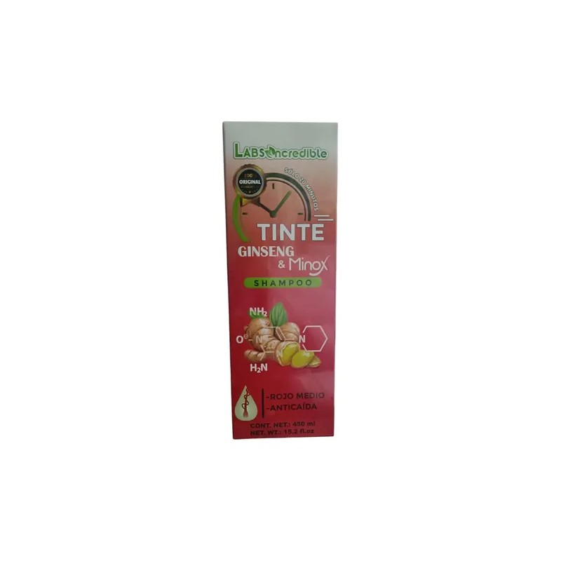 Shampoo Tinte Con Ginseng & Minox Rojo Medio Anticaida 450