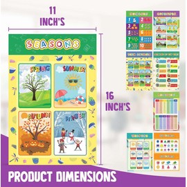 16 Educational Posters for Classroom & Kindergarten - Laminated PreK Learning Charts - ABC Alphabet, Shapes, Colors, Weather, Days of the Week - 11x16.5 Inches - Double Layered Waterproof - Perfect for Early Education