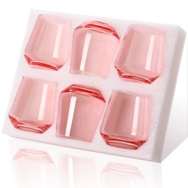 Physkoa Pink Stemless Wine Glasses Set of 6-17 oz Hand-Blown Crystal Pink Glassware with no Stem, Pink Christmas Decor for Wine Lovers, Wedding, Birthday Valentines Day Gifts for Women