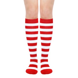 Striped Socks Elf Socks Red and White Striped Socks Christmas Knee High Socks Women Christmas Socks Red Knee High Socks