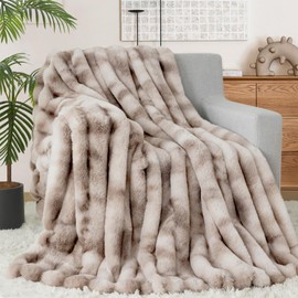 Touchat Luxury Faux Rabbit Fur Throw Blanket for Couch, Super Heavy Warm Cozy Blanket for Sofa Bedroom Living Room, Ultra Soft Fluffy Reversible Plush Blanket for Home Decor Gifts, Tie-dye Coffee