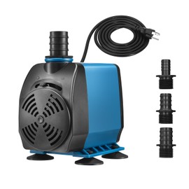 TONGCHANT 800GPH Adjustable Flow Water Fountain Pump Outdoor with 3 Nozzles (1/2", 5/8", 3/4"), 60W Ultra-Quiet Fish Tank Pump, 10ft High Lift, Pond Pump for Small Ponds & aquariums, ETL Listed