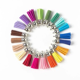 100 Piece Random Color 3.8CM Silver Cap Leather Tassel Mini Colored Tassel Crafts Tassel with Loop for DIY Bracelets, Acrylic Keychain Blanks Keychain Key Rings Craft Supplies
