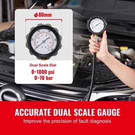 Happybuy Diesel Engine Compression Tester, 18 pcs Cylinder Pressure Test Tool Kit, with 0-1000 psi Gauge and Adapters, Diesel Injector Tester Check Cylinders in Diesel Trucks, Tractors, Equipment