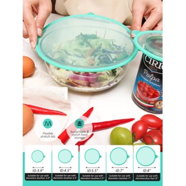 silicone stretch lids, lock in freshness silicone lids for food storage, 3.9“ to 8.2"can covers for bowl, Pots, Cups. reusable-food safe easy use and storage - 5PCS