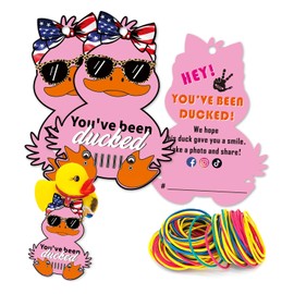 You've Been Ducked Duck Tags, Cute Duck Game Cards, 35 Pack Duck Tags with Hole and Rubber Band, Rhubarb Duck Design (Pink Duck)