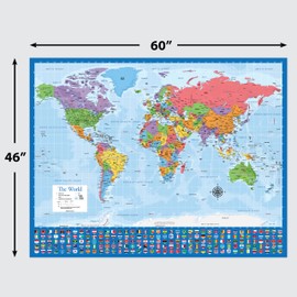 Giant World Map - Mega Map of the World - Laminated - 46" x 60" [Blue]