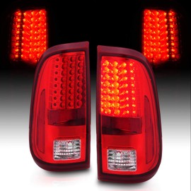AmeriLite for 2008-2016 Ford F250 F350 F450 Super Duty Pickup Truck Clear Ruby Red LED Replacement Brake Lamps Taillights Set - Passenger and Driver Side