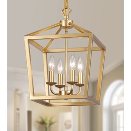 AMZASA Gold Lantern Chandelier Hanging Pendant Light Fixture 4-Lights for Kitchen Island Dining Room Hallway Entryway Foyer UL Listed