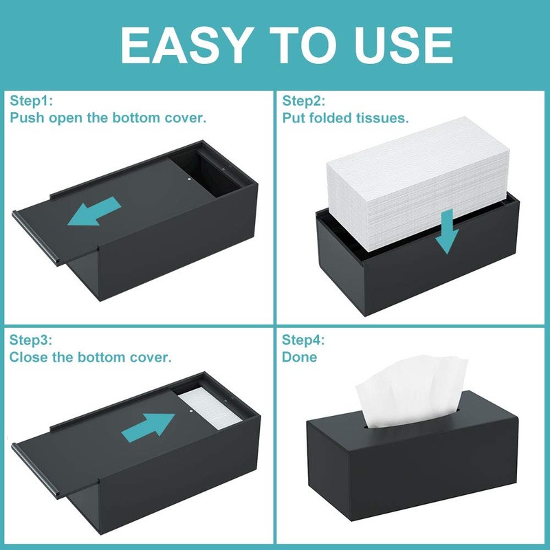 HIIMIEI Acrylic Tissue Box Cover Black Tissue Holder Napkin Dispenser