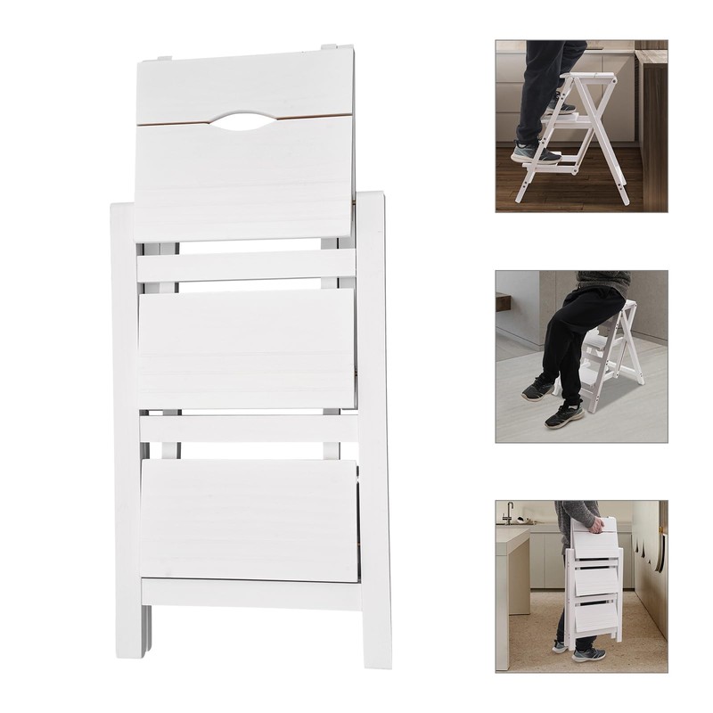 Hteedy Folding Step Ladder, White Folding Step Ladder 3-Layer Folding