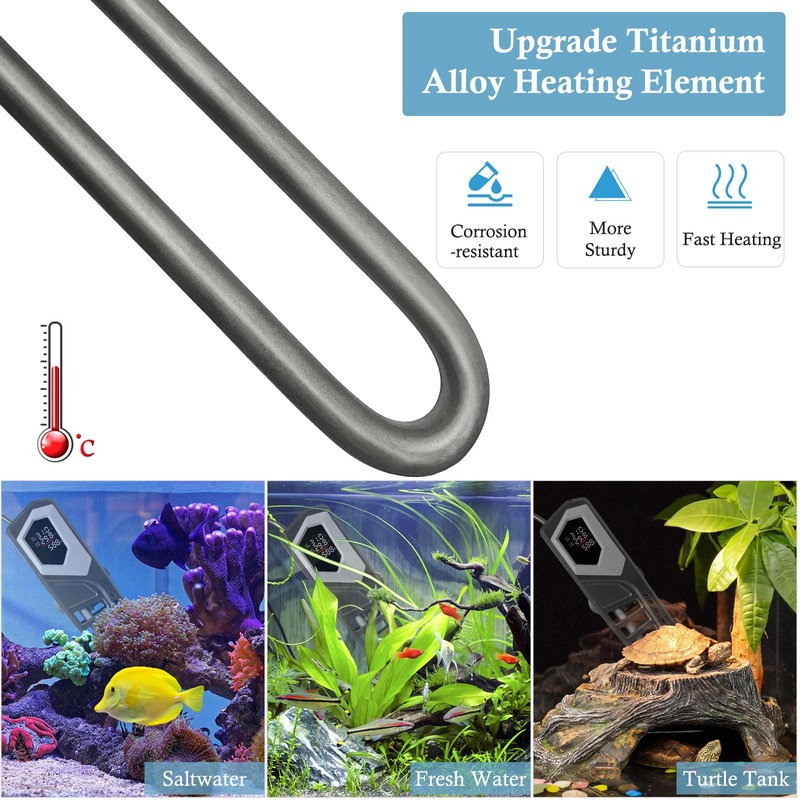 HITOP 800W Titanium Aquarium Heater: Digital Fish Tank Heater with