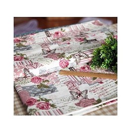 Vintage Chic French Rose Butterfly Cotton Linen Fabric - Curtains, Upholstery, Dress, Home Decor Textile - 140cm Wide (2 Meters)