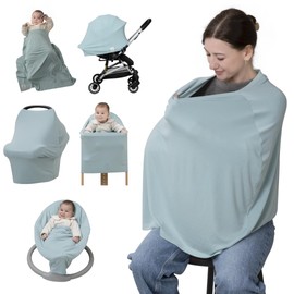 BabbleRoo Nursing Cover Up for Breastfeeding – 95% Muslin, Soft & Breathable Baby Essentials | Newborn Essentials Breastfeeding Covers for Nursing, Multi-Use for Car Seat & High Chair – Sea Foam