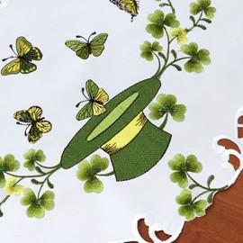 Simhomsen Embroidered Irish Clover St. Patrick’s Day Tablecloth, Shamrock Decorations (Round 70 inches)