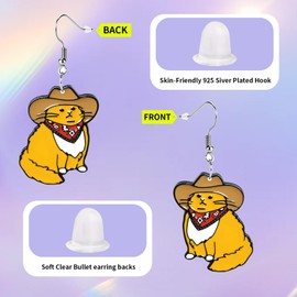 Cowboy Cat Earrings for Women - Funny & Unique Novelty Acrylic Dangle Earrings, Quirky Funky Design, Silly & Wacky Earrings for Fun Lovers