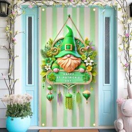 BlissYard St Patrick's Day Gnome Door Cover Lucky Green Shamrock Banner St Patricks Hat Theme Party Photo Background Backdrop Photography Irish Holiday Party Decorations for Home 35 x 70 in