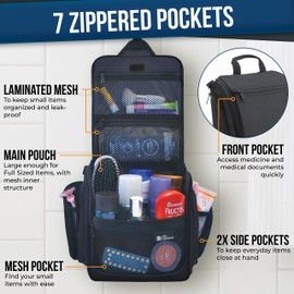 Hanging Travel Toiletry Bag for Men and Women – Large Cosmetics, Makeup and Toiletries Organizer Kit with 10 Compartments, YKK Zippers, XXL Metal Swivel Hook, Water-Resistant Nylon