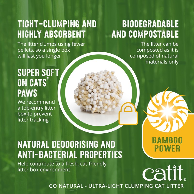 Catit Go Natural Ultra-Light Clumping Cat Litter, Bamboo Pellets, Dust-Free,