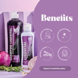 Natural Sant Lisovital Shampoo & Leave-In Set for Progressive Straightening, Anti-Frizz, Heat Protectant with Onion, Rosemary & Biotin