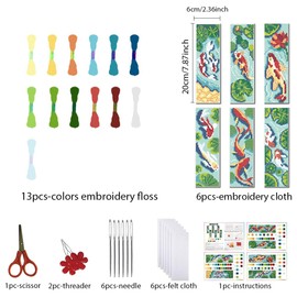 FREEBLOSS 6 Set Cross Stitch Bookmark Kit Lotus Flower Pond Scenery Stamped Cross Stitch Kit Stamped Embroidery Bookmark with Instruction Cross Stitch Kits for Adults DIY Bookmark Kit 8.66''x3.15''