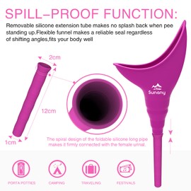 Sunany Female Urinal, Reusable Silicone Foolproof Women Pee Funnel Allows Women to Pee Standing Up,Women's Urinal is The Perfect Companion for Indoor Use(Fuchsia)