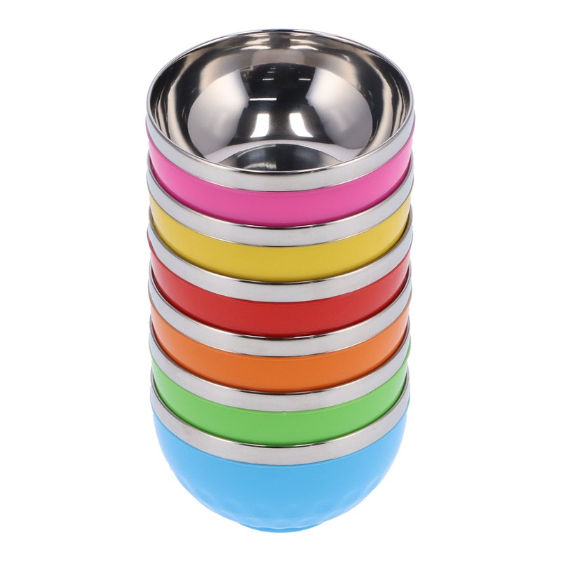 6Pcs set Color Stainless Steel Bowl Heat Insulation Salad Noodles
