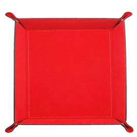 Avecell Valet Tray Desktop Storage Organizer, PU Leather Watch Box Wallet Coin Change Key Catchall Tray (Red)