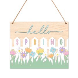 TIRYWT Spring Decorations for Home - Hello Spring Door Sign, 8x10 Inches Spring Door Hanger with String for Indoor Decor, Spring Door Decorations, Spring Office or Outdoor Decor -K05