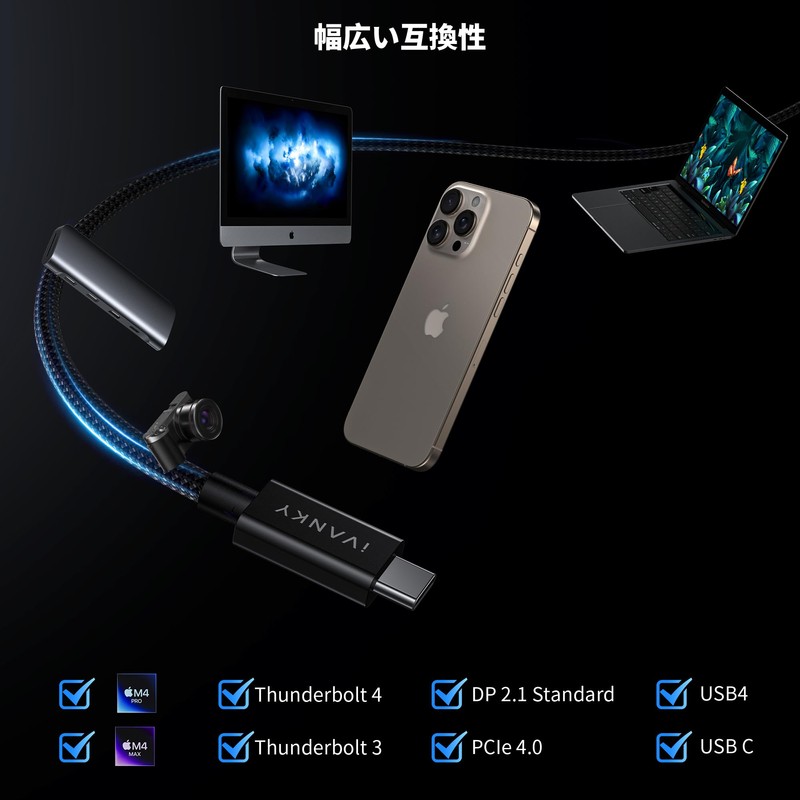 Thunderbolt 5 Cable, IVANKY 240W Rapid Charging, 8K/60Hz Video Output,