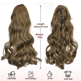 Dcbaboo Ponytail Extension, Ponytail Hairpiece, Braid Extension with Clip, Wavy Long Hair Extension Braid Clip, Synthetic, Wavy Curly Ponytail Hair Extension, 45 cm, Golden Brown