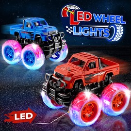 Toys for 2 3 Year Old Boy Gifts:2 Pack Monster Truck Toy Cars - Light-Up Pull Back Inertia Toy Cars for Toddler Boys - Monster Trucks for Boys Age 2 3 4 5 - Best Birthday Gifts for Boys/Girls age 3 5
