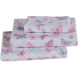 Kids Zone CollectionKids Zone Home Linen Sheet Set for Girls and Teens Butterfly Pink Purple Turquoise White New (Twin)