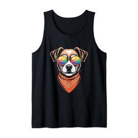 Rainbow Sunglasses Dog With Bandana Tank Top