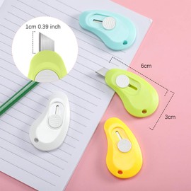 Honoson 12 Pcs Mini Box Cutter Retractable Utility Knife Cute Small Letter Opener Envelope Slitter Package Box Opener with Keychain Hole, 6 Colors(Bean)